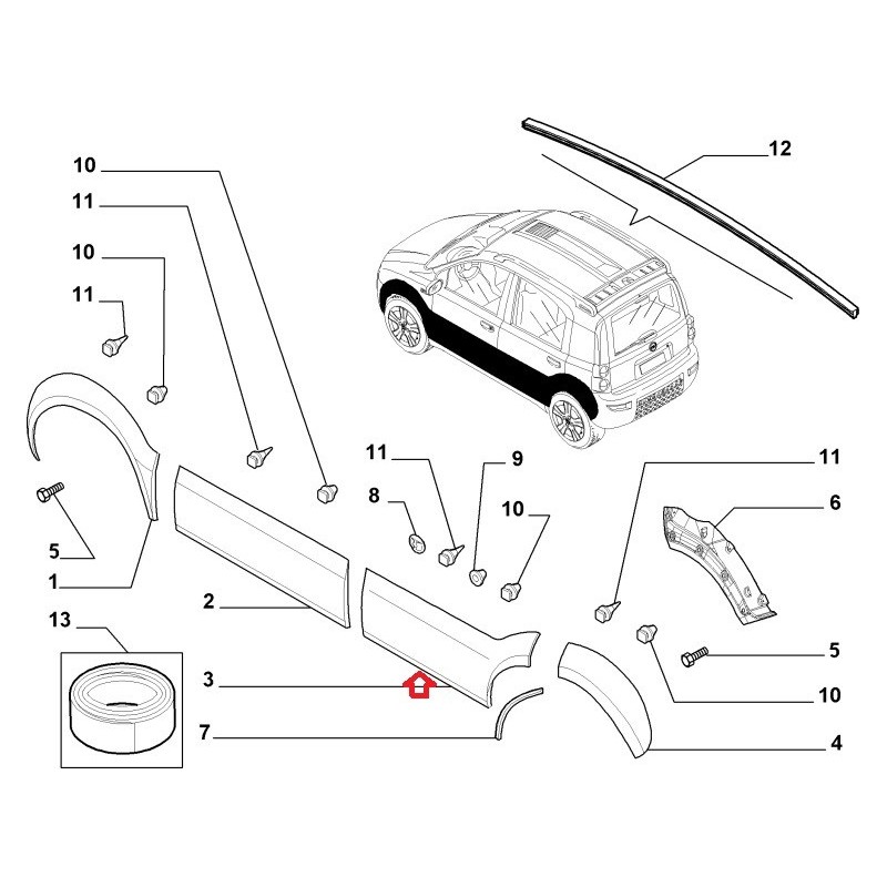 Right molding - Fiat Panda 4X4 Cross (2003 -- 2009)