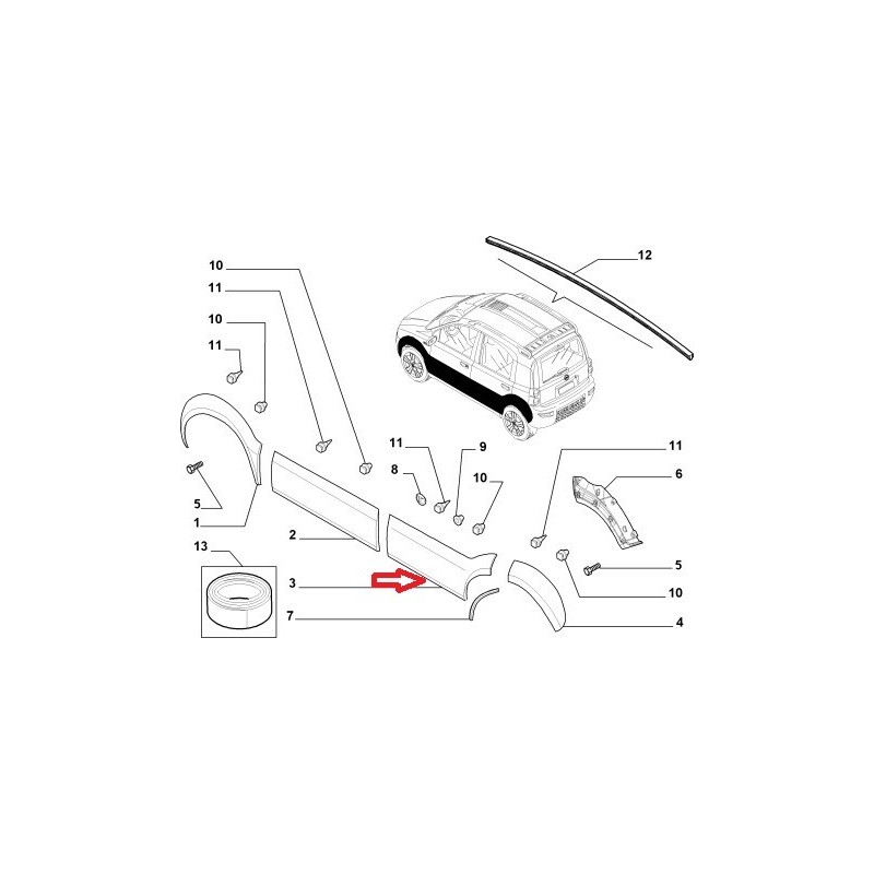 Left molding - Fiat Panda 4X4 Cross (2003 -- 2009)